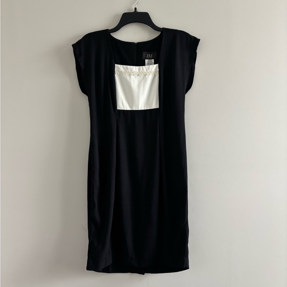 VTG JSJ Dress Mini Sheath Colorblock Black White Women 4P Minimalist 90s USA